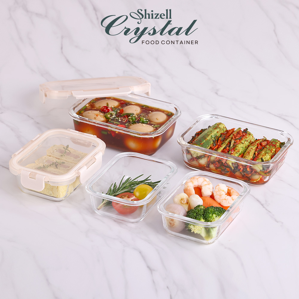 쉬젤 크리스탈 내열 밀폐용기 직사각 5종세트 (직사각400ml*3ea+640ml*2ea)