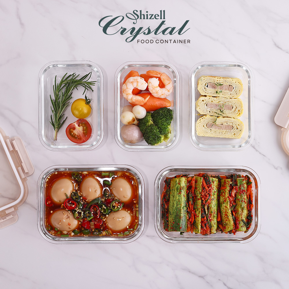 쉬젤 크리스탈 내열 밀폐용기 직사각 5종세트 (직사각400ml*3ea+640ml*2ea)