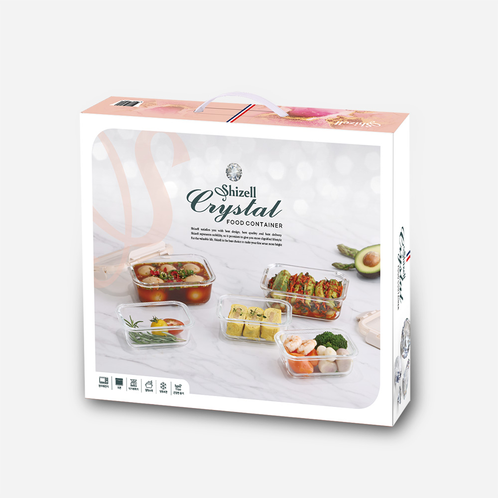 쉬젤 크리스탈 내열 밀폐용기 직사각 5종세트 (직사각400ml*3ea+640ml*2ea)